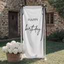 Tingjoo 27 78 Inch Happy Birthday Fabric Banner Long Birthday Party Decorations Backdrop Coquette Rustic Photo Props Sign with Bow Hanging String for Party Indoor Outdoor Yard Wall Decor(Black)