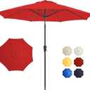 9FT Large Outdoor Patio Umbrella Pool Market Umbrella-UV Resistant, Easy Push Button Tilt and Crank, 8 Sturdy Ribs Heavy-Duty Table Umbrella for Deck, Backyard, Garden(Red)