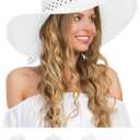 Senker Fashion Sun Hats for Women, Wide Brim Floppy Beach Straw Hat for Summer Travel Vacation Foldable with Sunglasses