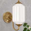 Vintage White Milk Glass Wall Sconce, Antique Gold Brass Finish, E12 LED Bulb Included, Farmhouse Wall Lighting Fixture for Bathroom Vanity, Bedroom, Hallway, Entryway(White), 12.5IN x 5.5IN