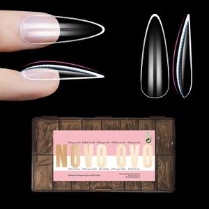 Long Almond Nail Tips SCULPTED (Not NATURAL) for Curved Nail Beds, Extra Thick L Length False Nails Press on, Full Cover Soft Gel Fake Nail Extension, Salon DIY x 15 Sizes 450 pcs