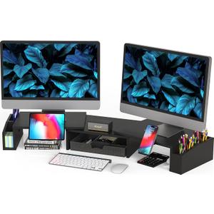 Simple Houseware Desk Dual Monitor Stand Riser with Drawer, Black