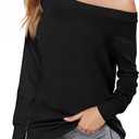 Buauty Women's Off Shoulder Tops Boat Neck Long Sleeve Blouse Cute Loose Casual Oversized Shirt 2026 Drop Shoulder Baggy Tops (Black)