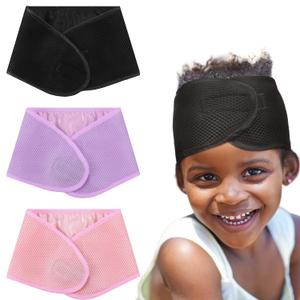 3 Pcs Kids Satin Lined Mesh Wrap Adjustable Size Sleeping Head Wrap for Kid Girl Christmas Sleeping Cap Scarf Gifts Spa Hair Wash Face with Headbands for Long Short Hair(Black, Purple, Pink)