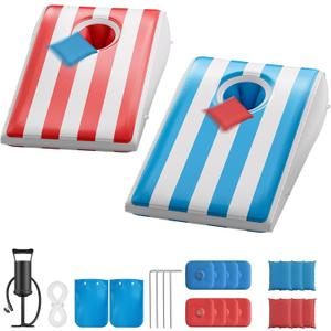 QPAU Inflatable Cornhole Board Set, 3 x 2 ft Corn Hole Games for Adults with 8 Bean Bags & 8 Water Bags, Portable Cornhole Boards for Outdoor Sports Pool Games, Beach and Tailgates