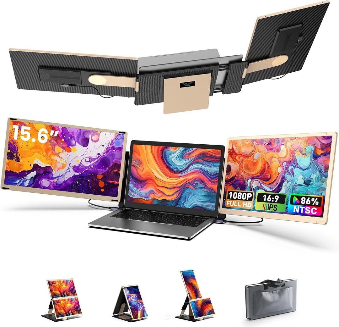 Laptop Screen Extender, 15.6'' Laptop Monitor Extender with 86% NTSC FHD 1080P Display, Detachable Triple Portable Monitor Compatible with Windows/Mac/DeX/Chrome, Also Works with Desktop/Mini PC