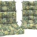 DYTXIII Outdoor High Back Chair Cushions Set of 2, Water Repellent Tufted Rocking Seat Cushions Replacement 44 x 22 Inch, Seat & Back Chair Pads for Patio, Balcony and Indoor Use -Green Rose