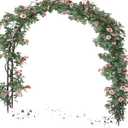 Queension Metal Wedding Arch for Ceremony Party Decoration 7Ft Wide 7.7Ft High,Garden Arch Trellis with Ground Bases for Climbing Plants,Outdoor Garden Arbor for Roses Vines, Round Frame, Black