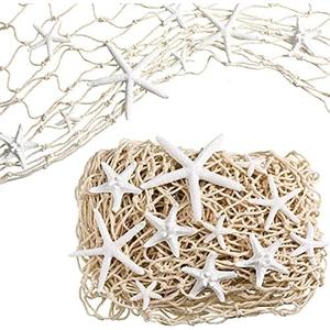 21 Pieces Starfish Ornament Sets Starfish Decor Fish Net Sea Wall Decor Fishnet Nautical Decoration for Crafts Beach Wedding Mermaid Party Under The Sea Party Decorations(White)