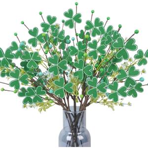12Pcs Artificial St Patrick Day Flowers, Fake Shamrock Centerpiece Artificial St Patrick Picks with Fake Green Berry Stems for St Patrick's Day Decorations Home Party Table Centerpiece Irish Decor