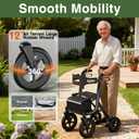 Walkers for Seniors, Rollator Walker with Seat, 12" Big Rubber Wheels All Terrain Rolling Walker with Backrest, Foldable Rollator Walker, Reinforced Aluminum Frame, Black