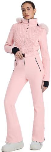 YEEFINE Women's One Piece Ski Suit Waterproof Snowsuits Insulated Snowboard Snow Suits Jacket Outfits Slim Fit Jumpsuits, Medium
