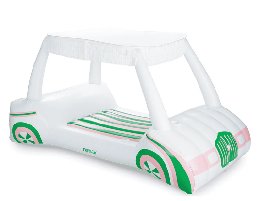 FUNBOY Giant Inflatable Luxury Golf Cart Pool Float, Two Cup Holders, Removable Fringe Shade, Float for Summer Pool Party and Entertainment