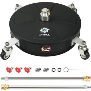 janz 16" Pressure Washer Surface Cleaner with 4 Wheels,Hard Composite Construction, 1/4" Quick Plug, 2 Extension Wand Attachments, 2 Replacement Nozzles and 3 Spray Nozzles, 4000 PSI