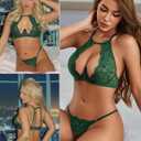 Avidlove Sexy Lingerie Set for Women Halter Lace Underwire Bra and Panty Sets 2 Piece Deep V Underwear Outfit, Green, Small