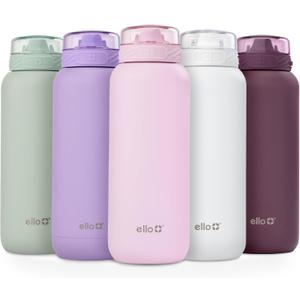 Ello Cooper 22oz Stainless Steel Water Bottle with Straw and Carry Handle, Double Walled and Vacuum Insulated Metal, Leak Proof Locking Lid with Soft Silicone Spout, Reusable, BPA Free, Cashmere Pink