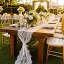 ARTABLE White Wedding Table Runner Imitation Lace Elegant Pattern Suitable for Wedding Party Bridal Shower Decorations Vintage Rustic Table Runners (Offwhite-1, 12 x 120'' 3PCS Set)