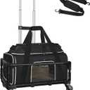 Petskd Top-Expandable Small Pet Carrier with Wheels (17" L x 12" W x 8.5" H), JetBlue/Allegiant/Spirit Airlines Approved, Rolling Pet Carrier for Small Dogs & Cats (Black)