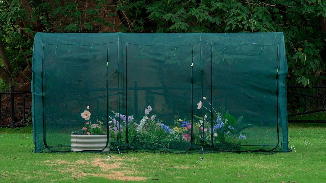 Poray Large 12.3X4FT Tunnel Plant Netting Cover,6FT Tall Crop Cage Tomato Netting for Vegetables&Fruits,Durable Gardening Net for Plant and Animals