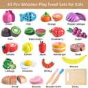 WHOHOLL 43 Pcs Wooden Play Food for Kids Play Kitchen Accessories Playset with Basket, Pretend Cutting Food Toys for 3 4 5 6 Year Old, Vegetables Fruits Toys Christmas Birthday Gifts for Girls Boys