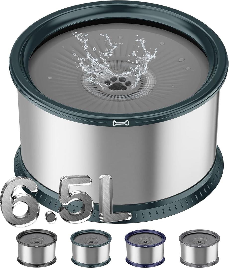 Twinsing 1.6 Gallon Dog Water Bowl, 6.5L/220oz Stainless Steel No Spill Water Bowls for Large Dogs, Super Large Capacity Splash Proof Pet Slow Drinking Water Bowl with Anti-Slip Mat for Mess Drinkers (Green)