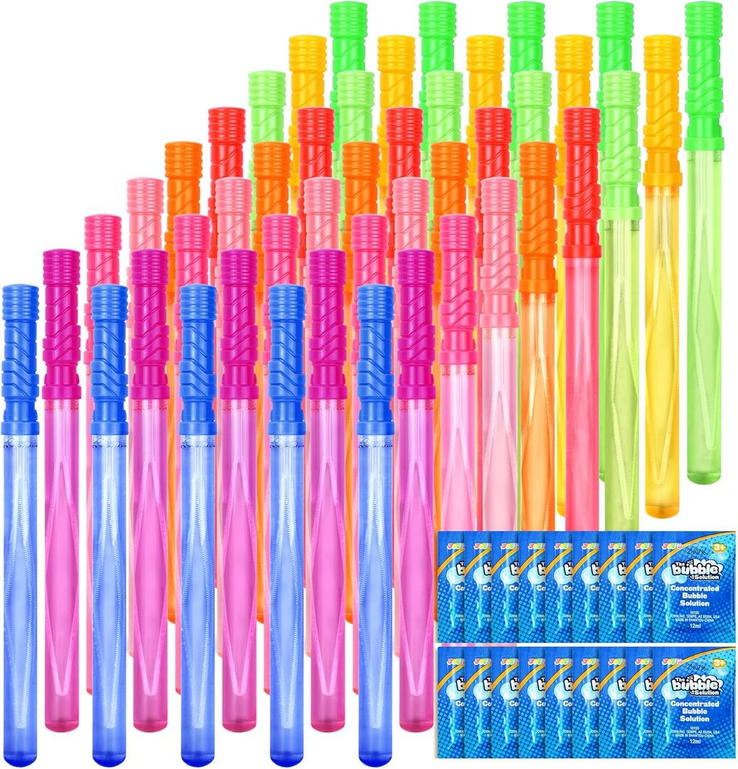JOYIN 45 Packs Big Bubble Wand Set with Concentrated Solution Refills, 14.6" 9 Colors Giant Bubble Wands for Summer Toy Party Favors Kids Birthday Pool Indoor and Outdoor Activities