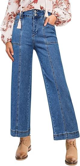 Astylish Womens High Waisted Wide Leg Jeans Cropped Straight Leg Denim Pants, Size 18