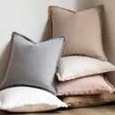 Foindtower Decorative Linen Fringe Throw Pillow Covers Cozy Boho Farmhouse Cushion Cover with Tassels Soft Accent Pillowcase for Chair Sofa Bed Living Room Home Decor, 1616 Inch, 1PC,Tan Beige (Semolina)