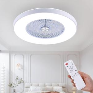 24" Bladeless Ceiling Fans with Lights and Remote/APP Control, Low Profile Ceiling Fan with 3-Dimmable Lights, Enclosed Flush Mount Ceiling Fan for Kid's Bedroom/Living Room (White)