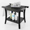 Tinamo Acacia Wooden Shower Bench Seat  Shower Stool for Inside Shower with Shelf  Bathroom Bench Chair Spa Shower Seat  Waterproof Shower Chair (22" x 13" x 18.6") (Black)
