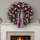 Patriotic Bow for Wreath 4th of July Decorations, Large Red White Blue Bow with 8 Multi-Ribbon Streamers, 27.5" Memorial Day Veterans Day Front Door Decor