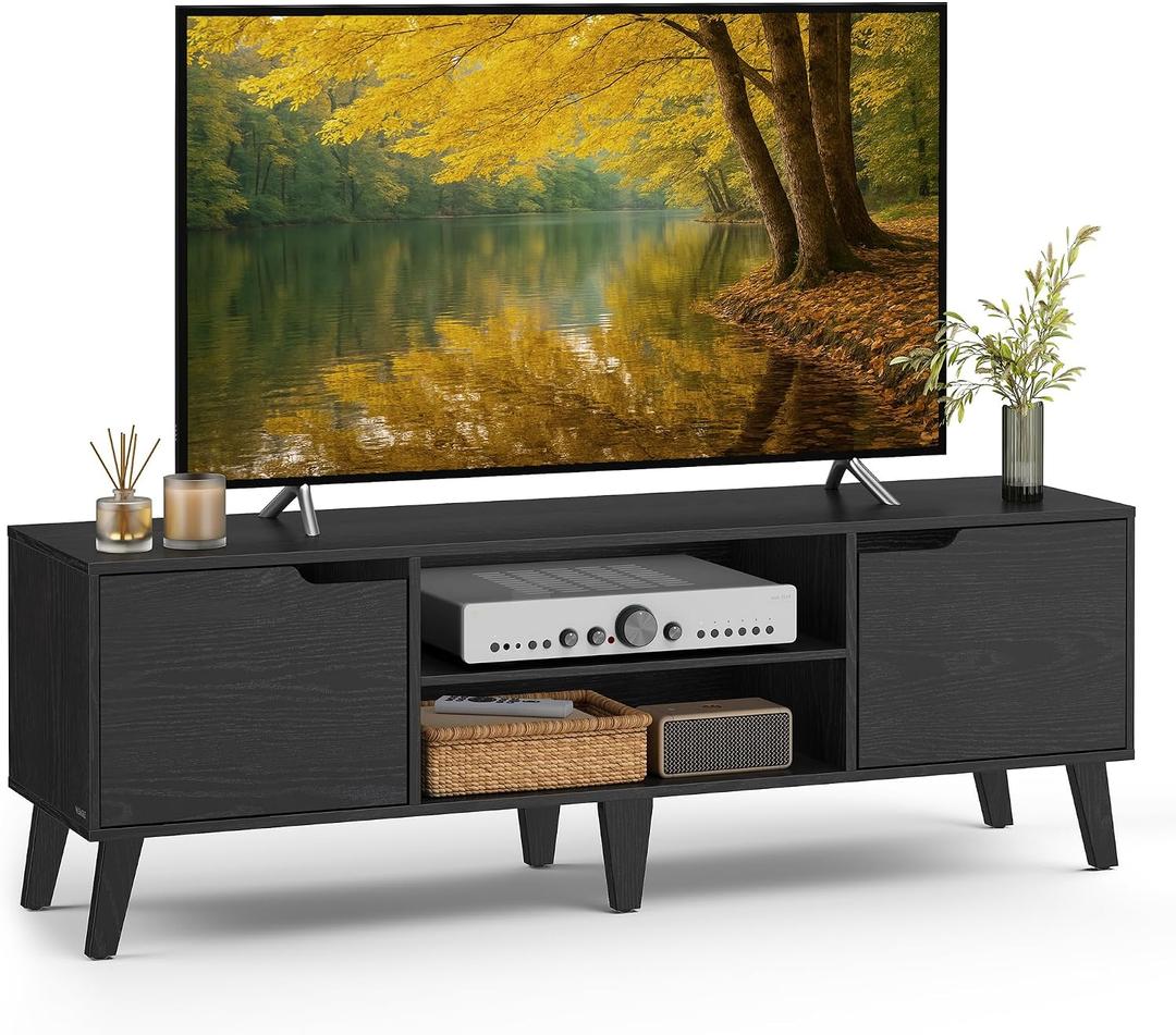VASAGLE TV Stand for 65-Inch TVs, Entertainment Center with Adjustable Shelf, 58-Inch Long Media Console Table, Transitional Style, for Living Room, Bedroom, Ebony Black ULTV556B01, 58"L X 15.4"W X 5.9"H