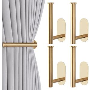 Groleca Adhesive Curtain Holdbacks - 4 Pack No Drill Tie Backs Hooks for Drapes, Damage-Free Wall Mounted Curtain Holders with Strong Adhesive (4, Gold)