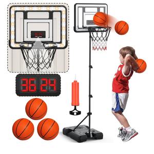 Kids Indoor Basketball Hoop with Scoreboard & Timer, Toddler Adjustable Height Basketball Goal Toy for Outdoor Backyard, Sports Game Play