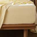 MooMee Fitted Bottom Sheet Only 100% Washed Cotton Linen Like Textured Breathable Durable Soft Comfy Deep Pocket Fits Mattress up to 17" (Heathered Butter Yellow, Twin)