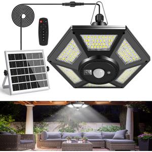 Solar Shed Light, Solar Pendant Light Indoor Outdoor,180 LED 1000LM Solar Indoor Lights Motion Sensor with Remote Control for Shed Barn Gazebo Garage Home (One Pack)