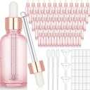 Nuogo 100 Pcs Glass Dropper Bottles 1 oz Essential Oil Dropper Bottles with Labels and Funnels Golden Caps Empty Tincture Glass Containers Perfume Cosmetic Travel Liquid Containers(Pink)