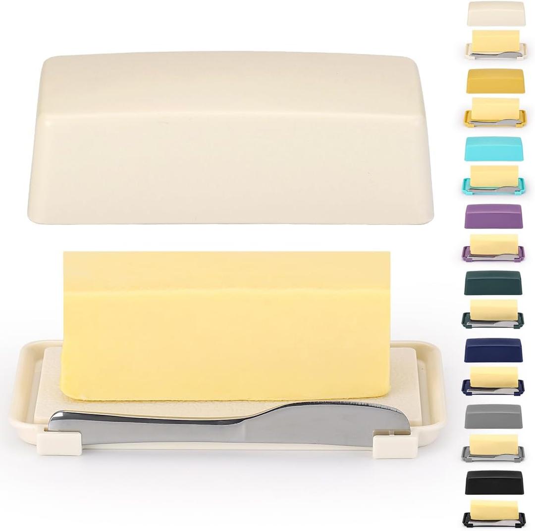 2 x Butter Dish With Lid For Countertop, Kyraton Butter Crock With Stainless Steel Multipurpose Butter Knife, Butter Container, Kitchen Gift For Wife, Mother