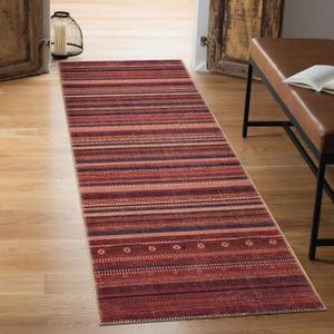 Keen Home Design 2x7 Rug - Machine Washable Runner Rug with Non-Slip Backing, Ideal for Hallway, Entryway, Kitchen, Laundry Room - Vintage, Easy Clean, Durable, Low Pile Rug - (2'6" x 7') (Burgundy)