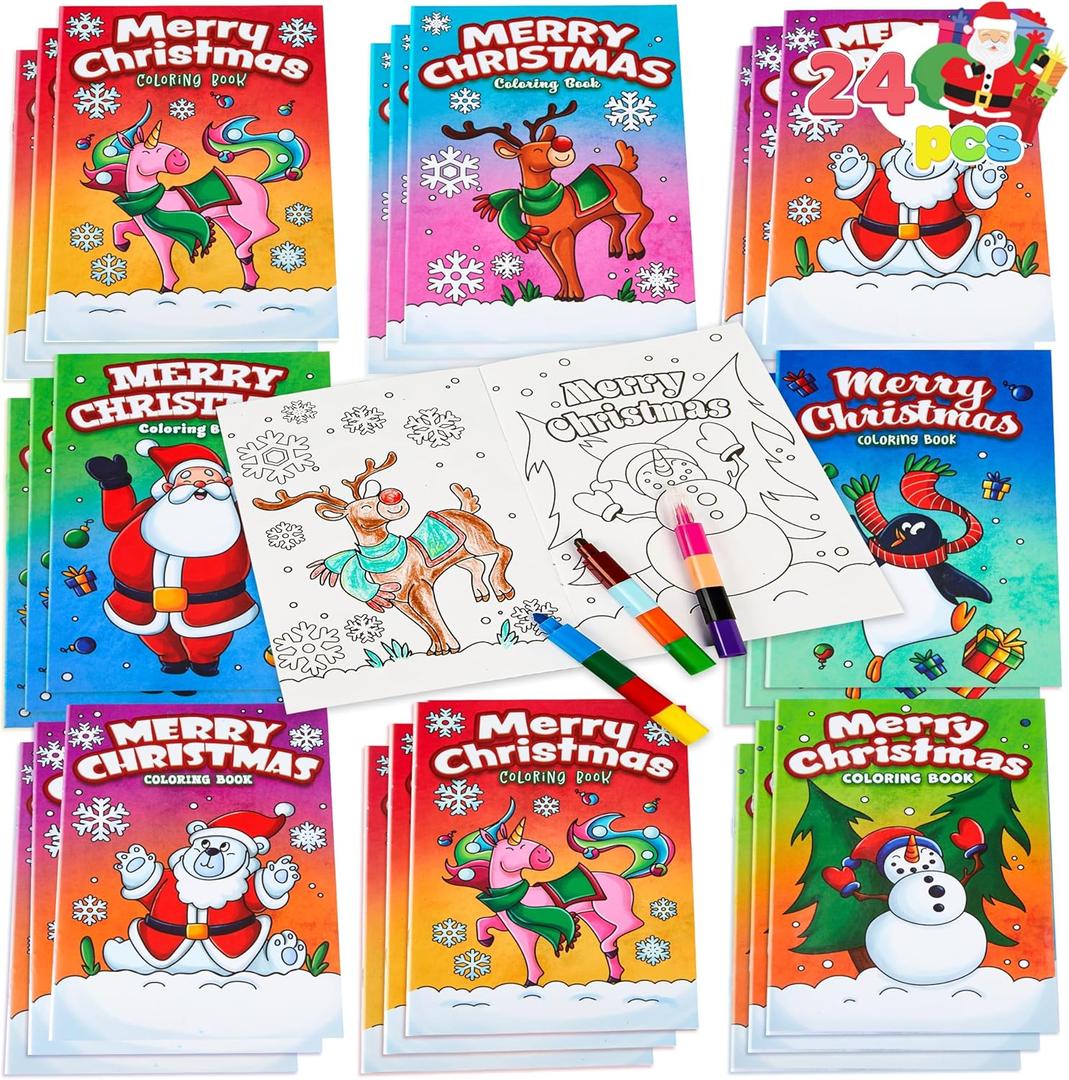 JOYIN 24 Pcs Christmas Coloring Book Bulk for Kids Mini Christmas Coloring Books in 6 Covers Great Gift Girls and Boys, Holiday Presents and Party Favors