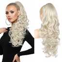 REECHO Ponytail Extension, 24" Claw Clip in Long Curly Wavy Ponytail Hair Extension Jaw Clip on Pony Tails Hairpiece for Women - Platinum Blonde