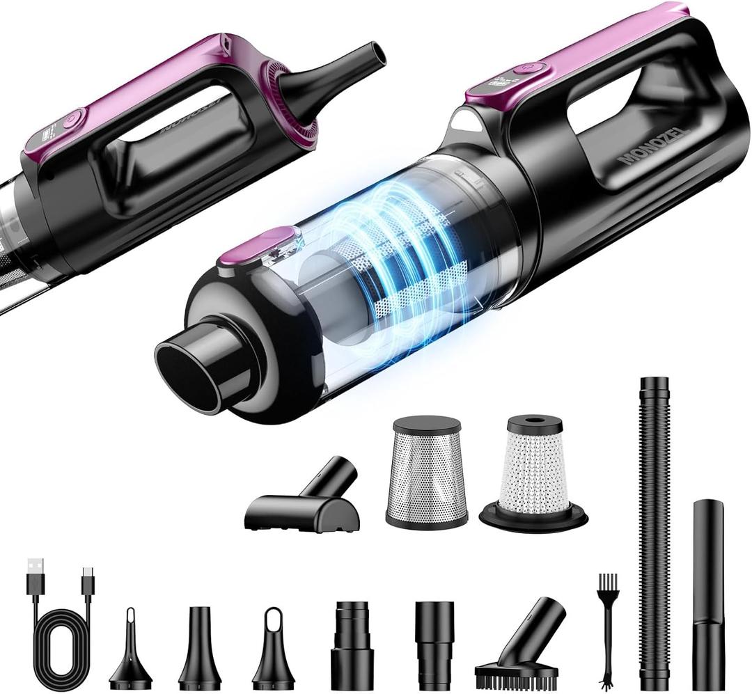 Cordless Handheld Vacuum Cleaner, 18000Pa 2 in 1 Car Vacuum Cleaner&Air Duster, 130W Brushless Motor with 7800mAh Battery, LED Light and Multi-Nozzles, Portable for Car, Home, Office, Pet (Purple)