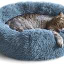 Whiskers & Friends Cat Bed, Cat Beds for Indoor Cats Washable, Orthopedic Soft Fluffy Round Calming Pet Bed for Small to Large Kitty Kittens & Dogs, Small Dog Beds & Furniture (23.00" x 23.00" x 7.00", Navy-Grey)
