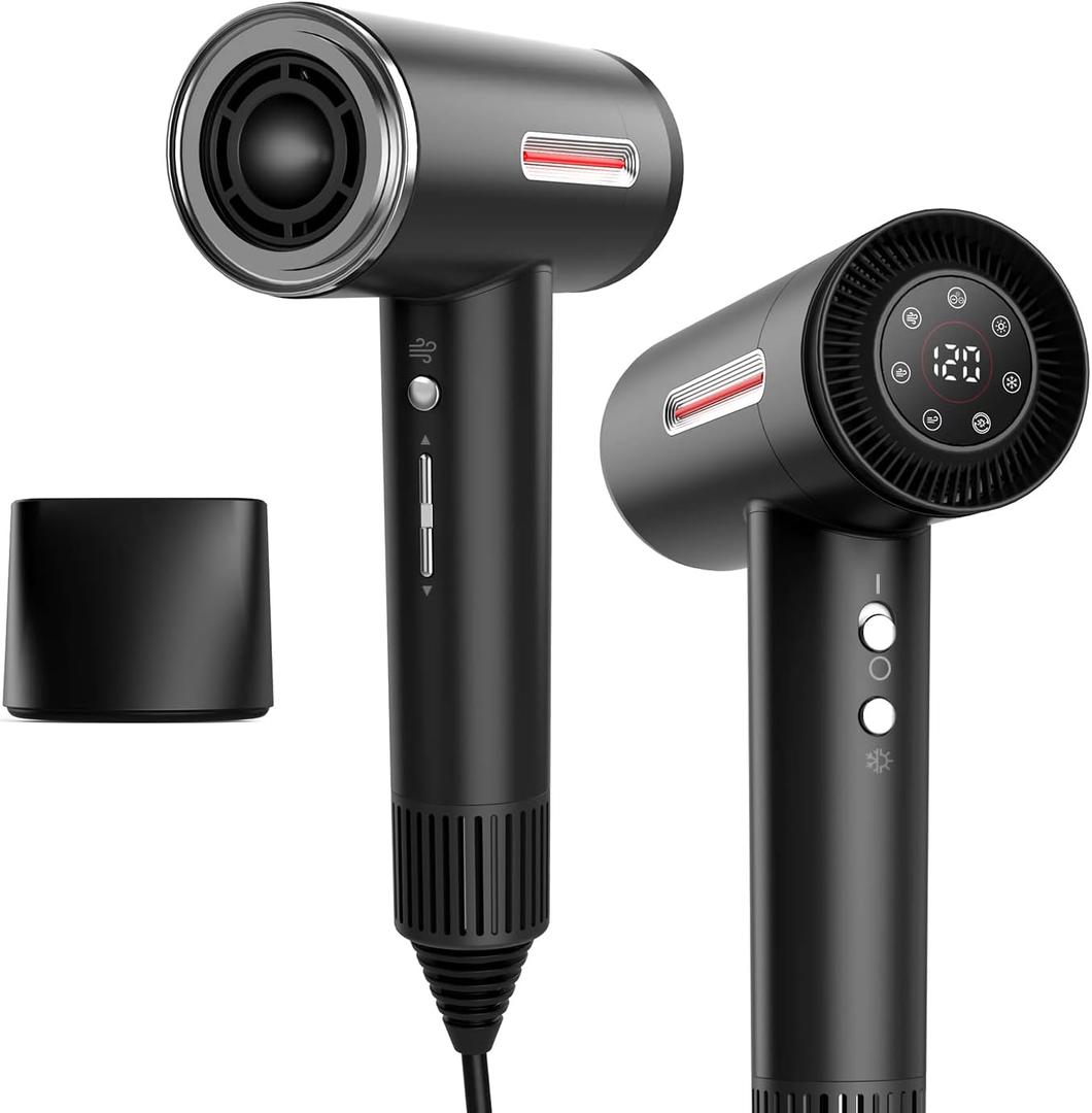 LESCOLTON Hair Dryer, Ionic Hair Dryer 110,000 RPM Brushless Motor 1400W Powerful High Speed, Diffuser & LCD Display, 3 Speeds for Fast Drying, Low Noise, Lightweight, Self Clean (Black)