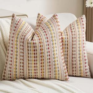 FUTEI Pack of 2 Boho Throw Pillow Covers 18x18 Inch, Brown Red | Double-Sided Chenille Woven Jacquard,Hidden Zipper,Machine Washable,Pilling-Resistant,Colorfast,Insert Not Included.