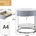 OIOG Modern End Table with Drawer, 2 Tier Side Table with Shelf, Round Nightstand with Sintered Stone Tabletop and Chrome Legs for Living Room, Bedroom, Home Office, Dorm, Silver