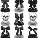 9pcs Gothic Birthday Party Decorations Black Bow Centerpieces for Table Skull Skeleton Goth Birthday Decorations Black Bow Table Decor for Women Girls Halloween Bachelorette Party Supplies