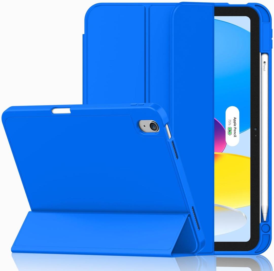 iMieet Case for iPad (A16)/iPad 10th Generation [11-Inch 2025/10.9 Inch 2022], Trifold Stand Smart Cover with Pencil Holder and Soft TPU Back, Supports Touch ID(Medium Blue)