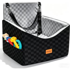 Dog Car Seats for Small Medium Dogs Up to 35lbs | Elevated Dog Booster Seat with Detachable Washable Cover & Cushion | Memory Foam Pet Car Travel Seat with Safety Belt and Storage Pockets (Black Grey)