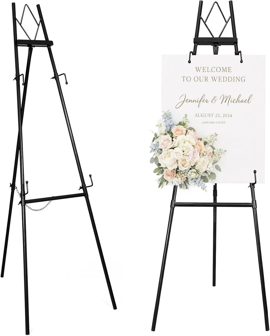 53.9" Black Easel Stand for Sign, Heavy Duty Metal Display Easel with Storage Bag, Adjustable Art Easel for Wedding Sign, Painting, Picture